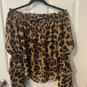 Leopard Print Off-Shoulder Blouse